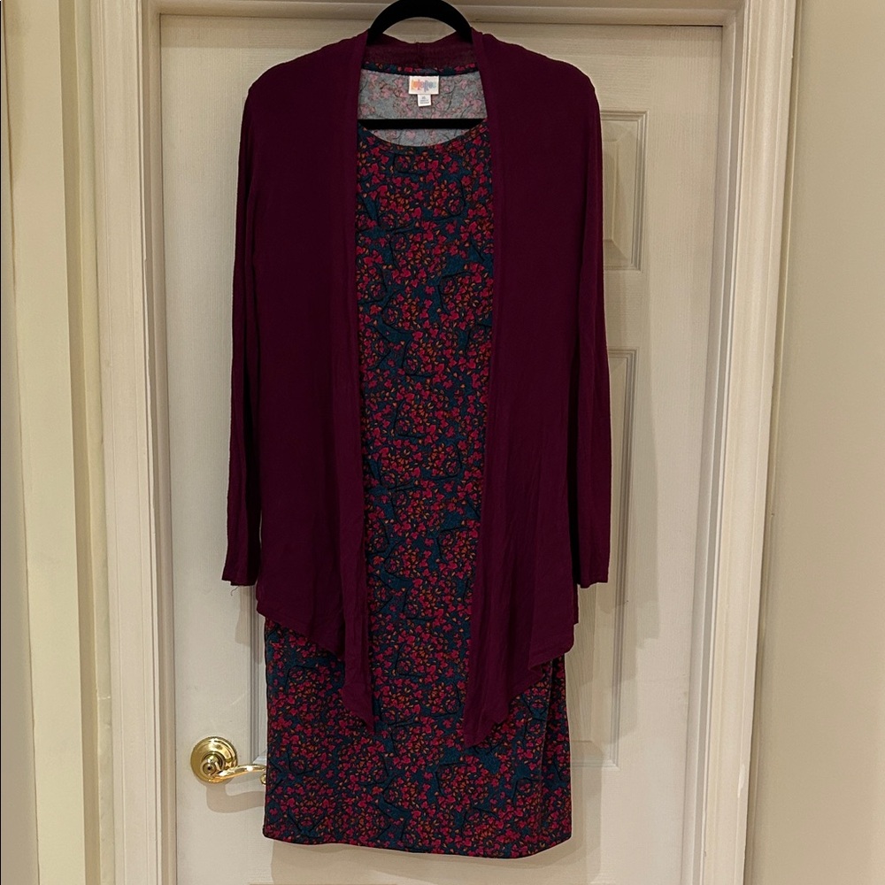 LuLaRoe Julia Floral Dress XL with Stitch Fix Cardigan Large